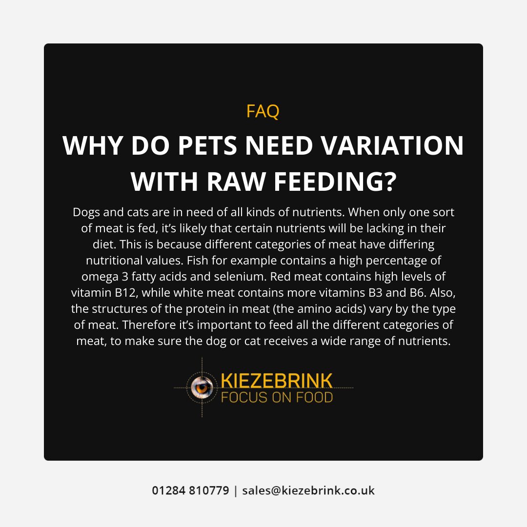 kbanimalfoods's tweet photo. Wondering why your pet needs variation in their raw food diet? 🤔 Different nutrients and structures of protein in meat means variety is key to stay healthy! Shop today: https://t.co/PIz6CAthTu #RawFeeding #PetFAQ #HealthyPets #DogNutrition https://t.co/h96Ft3JZW3