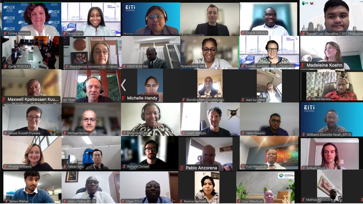 As well as <a href="/CallMeFlayvour/">Favour Ime</a>, we were joined by <a href="/CorinaRebegea/">Corina Rebegea</a> of <a href="/NDI/">National Democratic Institute</a>, <a href="/Gay_Ordenes/">Gay Alessandra</a> of <a href="/EITIorg/">EITI International</a>, Chewe Chilufya of <a href="/pacrazambia/">PACRA ZAMBIA</a>, <a href="/colosioriojas/">Donaldo Colosio</a> of <a href="/R3Dmx/">R3D</a> and Daniel Luis Macalino of <a href="/SEC_Philippines/">SEC Philippines</a>. The recording will be shared soon.