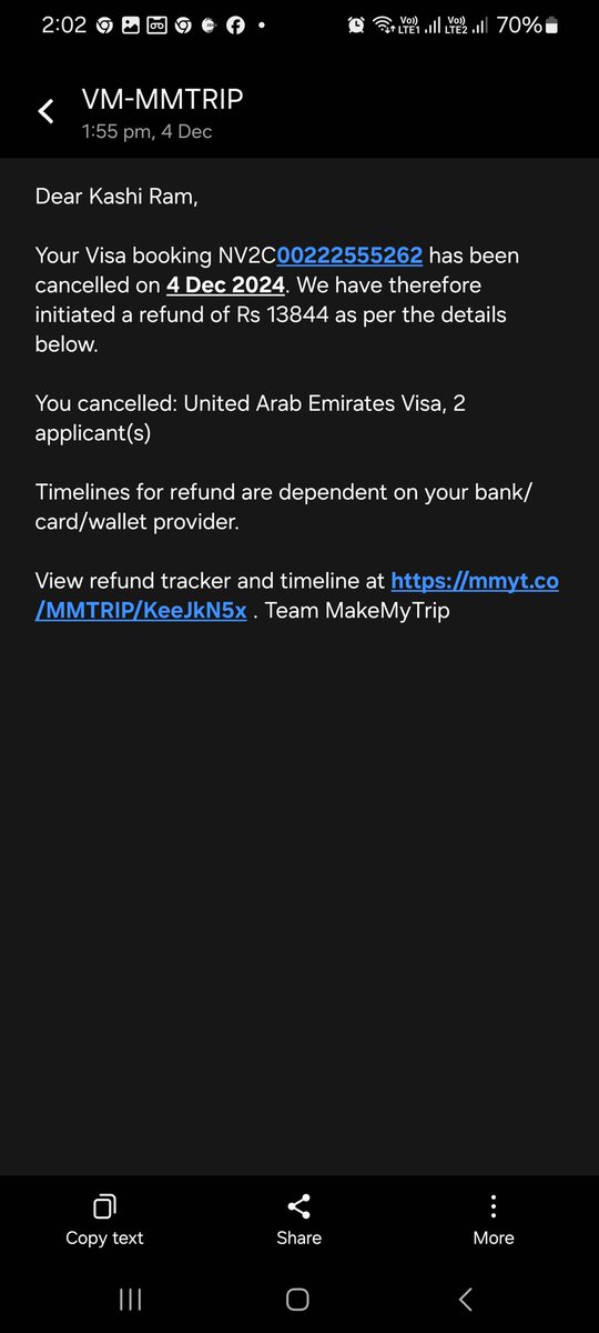kaushal_kumar86's tweet photo. @makemytripcare @jagograhakjago what the hell id this, are you guys running a scam? The UAE visa was approved on 29th nov and i received it as well. Now today, when my parents are already in flight, you guys are cancelling visa? https://t.co/58aPye4uk9