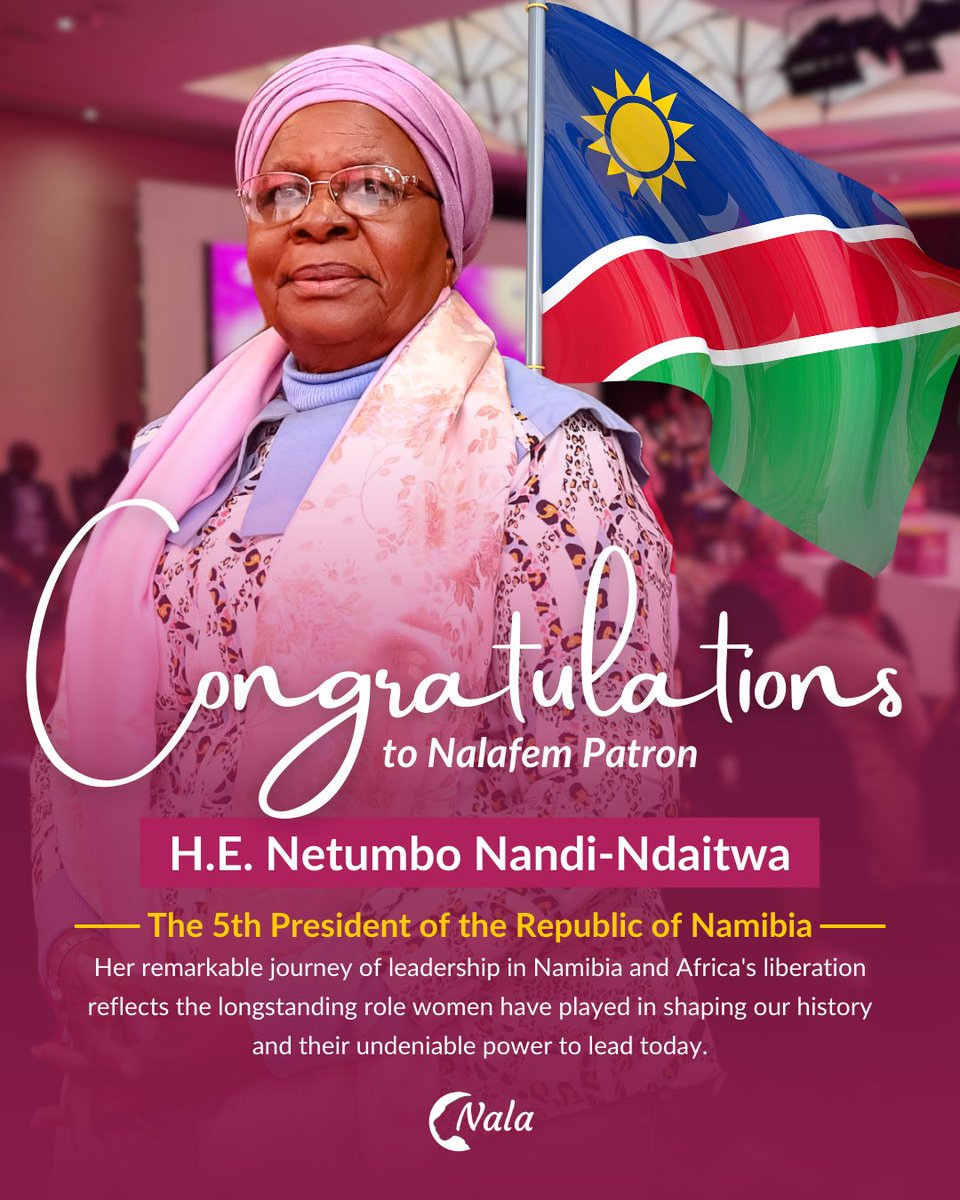 _Nalafem's tweet photo. Congratulations to H.E Netumbo Nandi-Ndaitwah, President-elect of the Republic of Namibia!🇳🇦

#IAmNala https://t.co/Ucxv9t0eFS