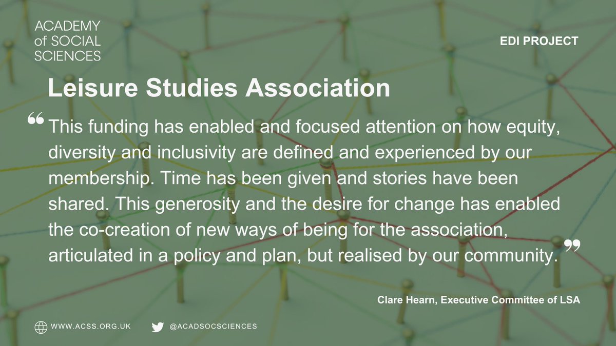 Academy of Social Sciences (@acadsocsciences) on Twitter photo As part of our joint EDI Project, in 2023 the <a href="/Leisure_Studies/">Leisure Studies Assn</a> received funding to support the research & implementation of a new EDI strategy. Since then they have successfully involved their membership in the strategy creation, which will be shared soon.
acss.org.uk/esrc-project-e… As part of our joint EDI Project, in 2023 the <a href="/Leisure_Studies/">Leisure Studies Assn</a> received funding to support the research & implementation of a new EDI strategy. Since then they have successfully involved their membership in the strategy creation, which will be shared soon.
acss.org.uk/esrc-project-e…