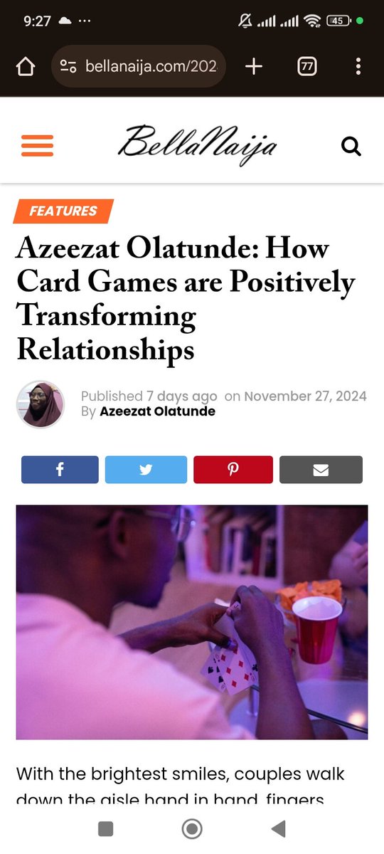 Azeezat olatunde (@the_azeeza) on Twitter photo In my latest for <a href="/bellanaija/">BellaNaija</a> I wrote about how relationship card games are improving communication in relationships.
Kindly read and share your thoughts with me
bellanaija.com/2024/11/azeeza… In my latest for <a href="/bellanaija/">BellaNaija</a> I wrote about how relationship card games are improving communication in relationships.
Kindly read and share your thoughts with me
bellanaija.com/2024/11/azeeza…