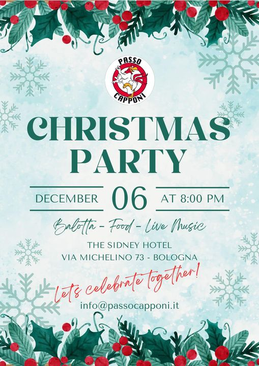 PassoCapponi's tweet photo. Manca ancora qualcuno?
Dai che siamo agli sgoccioli!

Venerdì 6 Dicembre 2024 
Cappon Christmas Party!
info@passocapponi.it
Menù a buffet
35 euro a persona
Cappon gadget #limitededition in omaggio 
Vi aspettiamo dalle ore 20
The Sidney Hotel in Via Michelino 73 Bologna
❤️🐔 https://t.co/YAyaXcJ10y