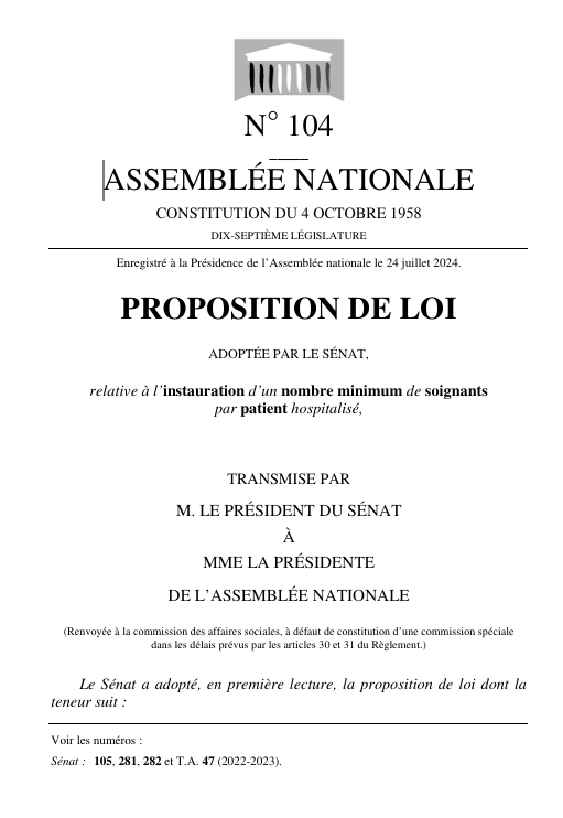 L'<a href="/AssembleeNat/">Assemblée nationale</a> se prononce aujourd'hui sur la PPL <a href="/BernardJomier/">Bernard Jomier</a> instaurant un ratio patients/soignants <a href="/AN_AfSoc/">Commission des affaires sociales</a>👉<a href="/SUdF_Officiel/">Samu-Urgences France</a> soutient cette PPL qui renforce qualité et sécurité des soins &amp; améliore les conditions de travail des soignants <a href="/guillaumegarot/">Guillaume GAROT</a> 🗳️👍#Urgences #Santé