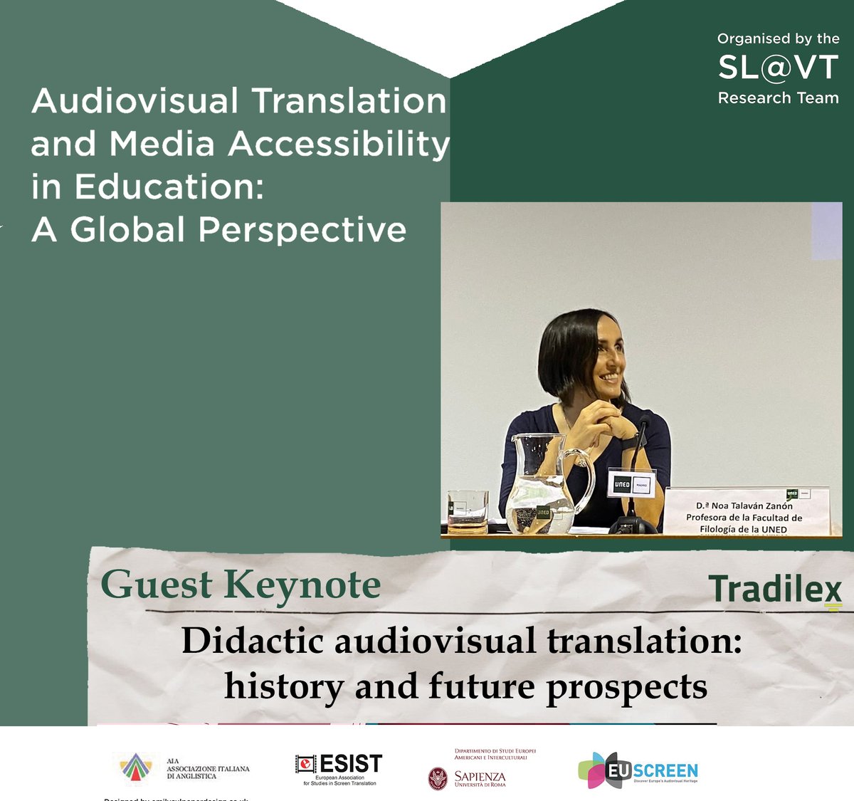 Mañana, en <a href="/SapienzaRoma/">Sapienza Università di Roma</a> tendremos la suerte de escuchar a <a href="/NTALAVAN/">NOA TALAVAN</a> (<a href="/uned_filologia/">UNED_Filología</a>) dar una plenaria sobre la #TAD, su pasado, su presente y su apasionante futuro.
Además, la Dra. <a href="/MargheDore25/">Margherita Dore</a> será la encargada de moderar esta sesión en el Congreso AVT and MA de SL@VT.