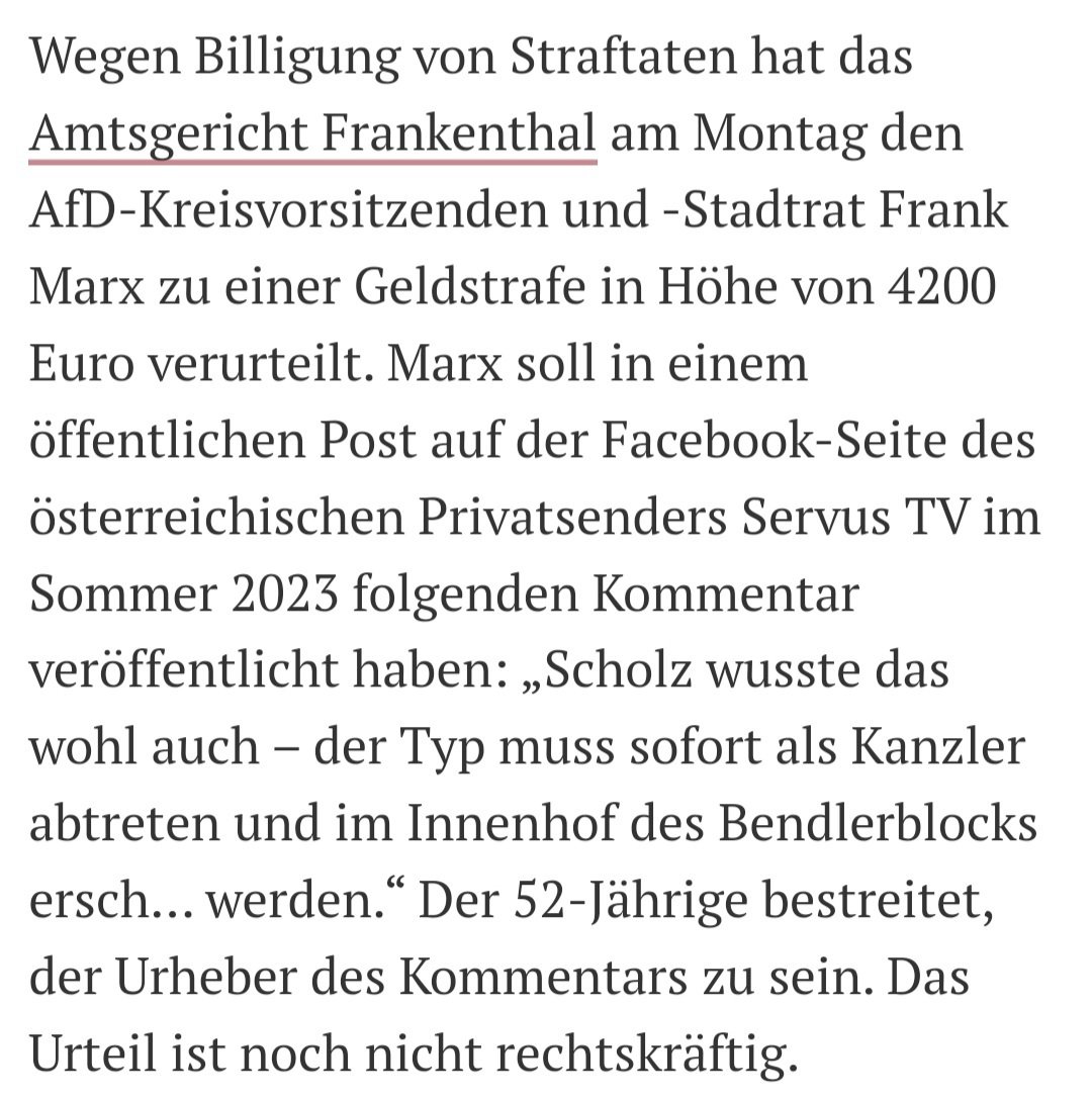 DeuxPonts's tweet photo. Ein @AfD -Kommunalpolitiker wurde für seine Erschießungsfantasie gegen @Bundeskanzler erneut zu einer Geldstrafe verurteilt.
#AfD #AfDVerbot #AfDmachtDumm #AfDVerbotjetzt
#TeamHabeck4Kanzler
#GreenNetwork https://t.co/ByERxMx6Nq