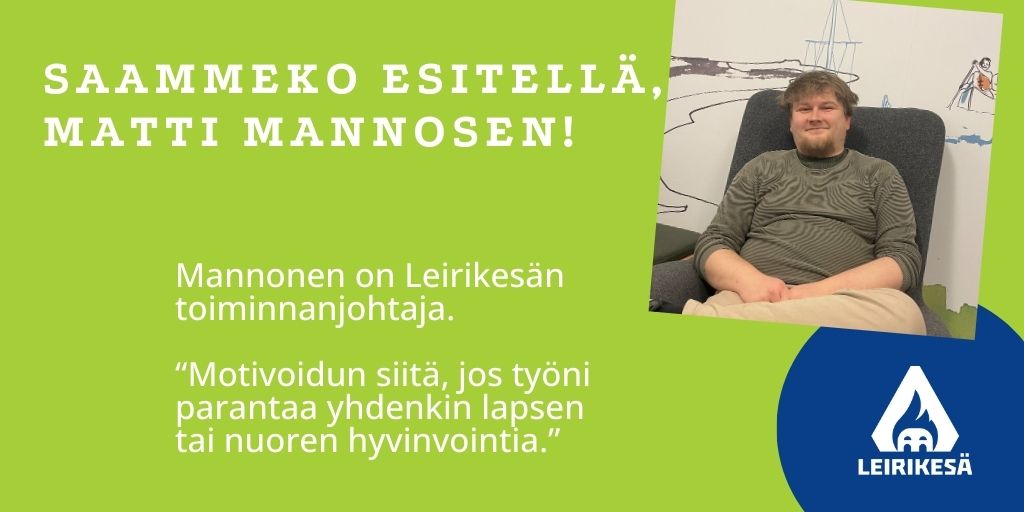 Matti Mannonen luotsaa Leirikesää. Sosiaalialan avustusleikkaukset pännivät häntä. "Hyvinvoinnista leikataan nyt aika isosti."

#meillätöissä #lastenleirijärjestö 💚

Lue Matin haastattelu kokonaan ➡️: leiri.fi/tietoa-meista/…