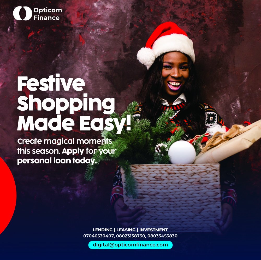 opticomfinance's tweet photo. Got festive shopping on your mind? Let Opticom Finance take the stress away. With our easy and flexible personal loans, you can prepare for the perfect Christmas for your loved ones.

Send in a DM or call +2348029521006, +2348169057779, +2348033453830

#FestiveLoans https://t.co/SXydSYcef4
