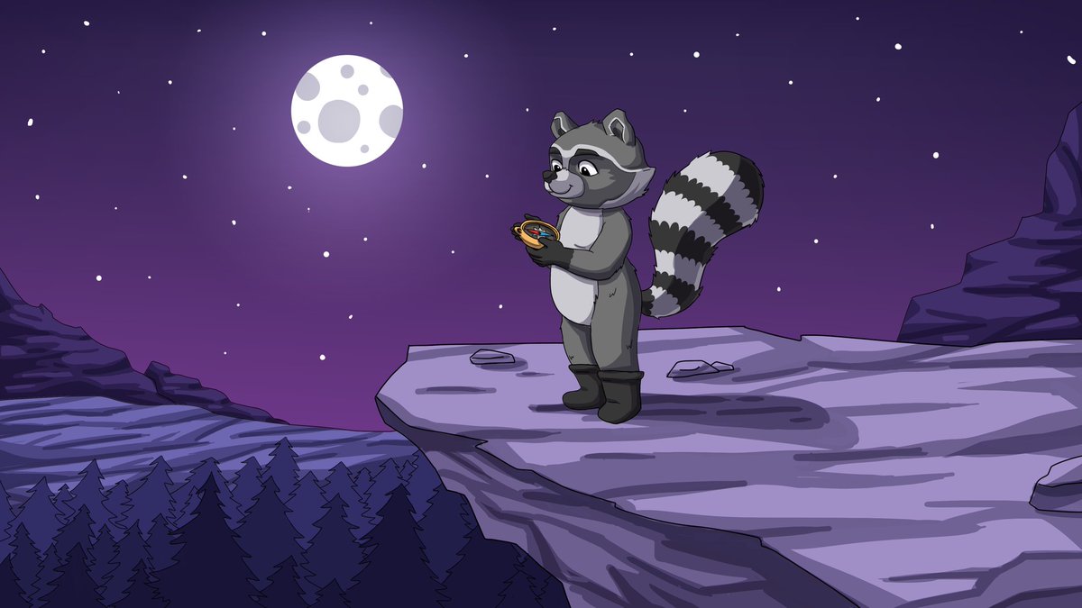 Under the moonlight,
Fred stares at the compass,
knowing every step is a step closer to greatness

🦝🌕🦝🌕