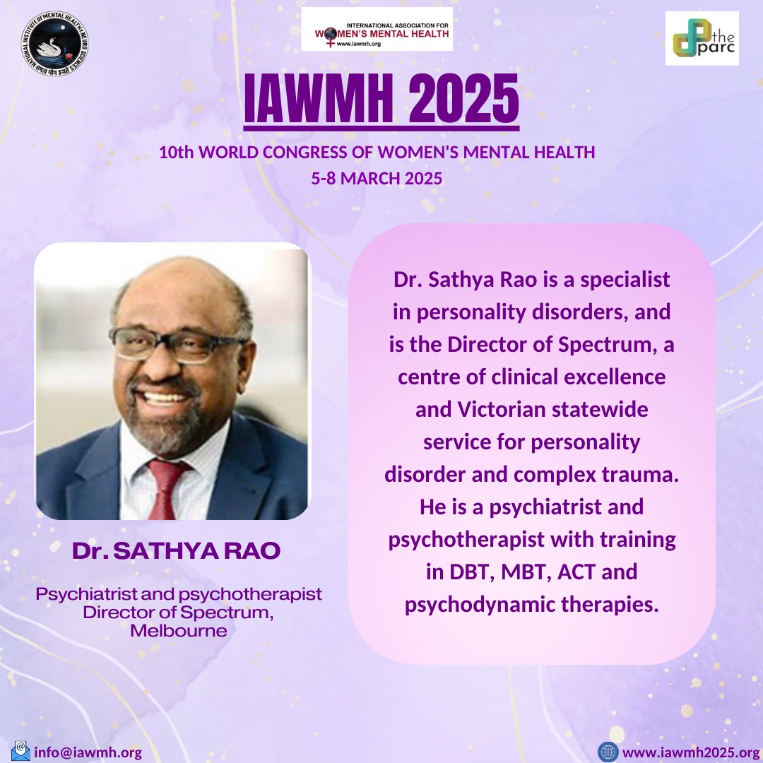 NIMHANS_BLR's tweet photo. Join Dr. Sathya Rao at the 10th World Congress of Women's Mental Health for a full-day pre-conference workshop on treatment of Borderline Personality Disorder (BPD).
🗓️ 5th March 2025
📍 NIMHANS, Bengaluru
#iawmh
#bpd
#womensmentalhealth
#nimhans https://t.co/aplbJc5IQf