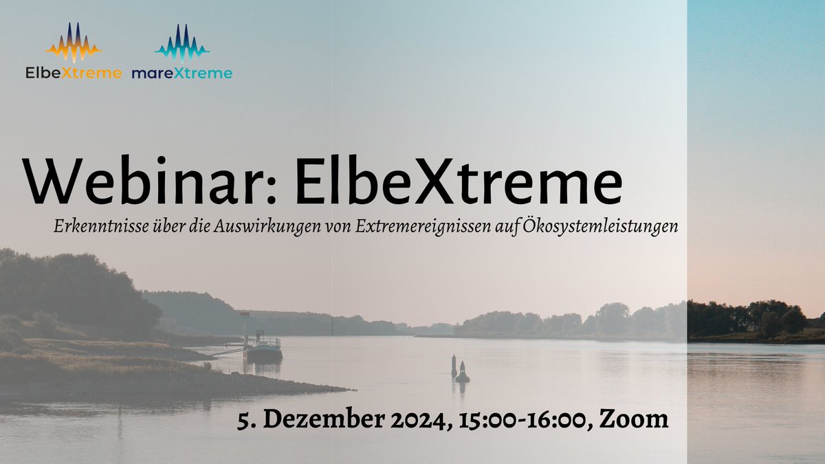 Morgen (5. Dezember): #ElbeXtreme Webinar!
⏰ 15-15:45 Uhr📍 Zoom
❓Wie kann sich die Elbregion an die zunehmenden Extremereignisse anpassen und welche wo sollten die Schwerpunkte gesetzt werden?

Registrierung unter:
us06web.zoom.us/meeting/regist… #MareXtreme #Webinar #Elberegion