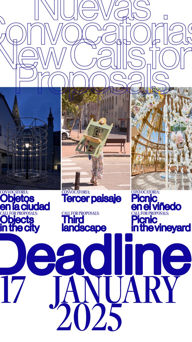 Concéntrico presenta tres convocatorias para participar en el festival en #Logroño que se celebrará del 19 al 24 de junio 2025:

Objetos en la ciudad
Tercer paisaje
Picnic en el viñedo

📍El plazo de presentación está abierto hasta el 17 de enero  concentrico.es/convocatorias/