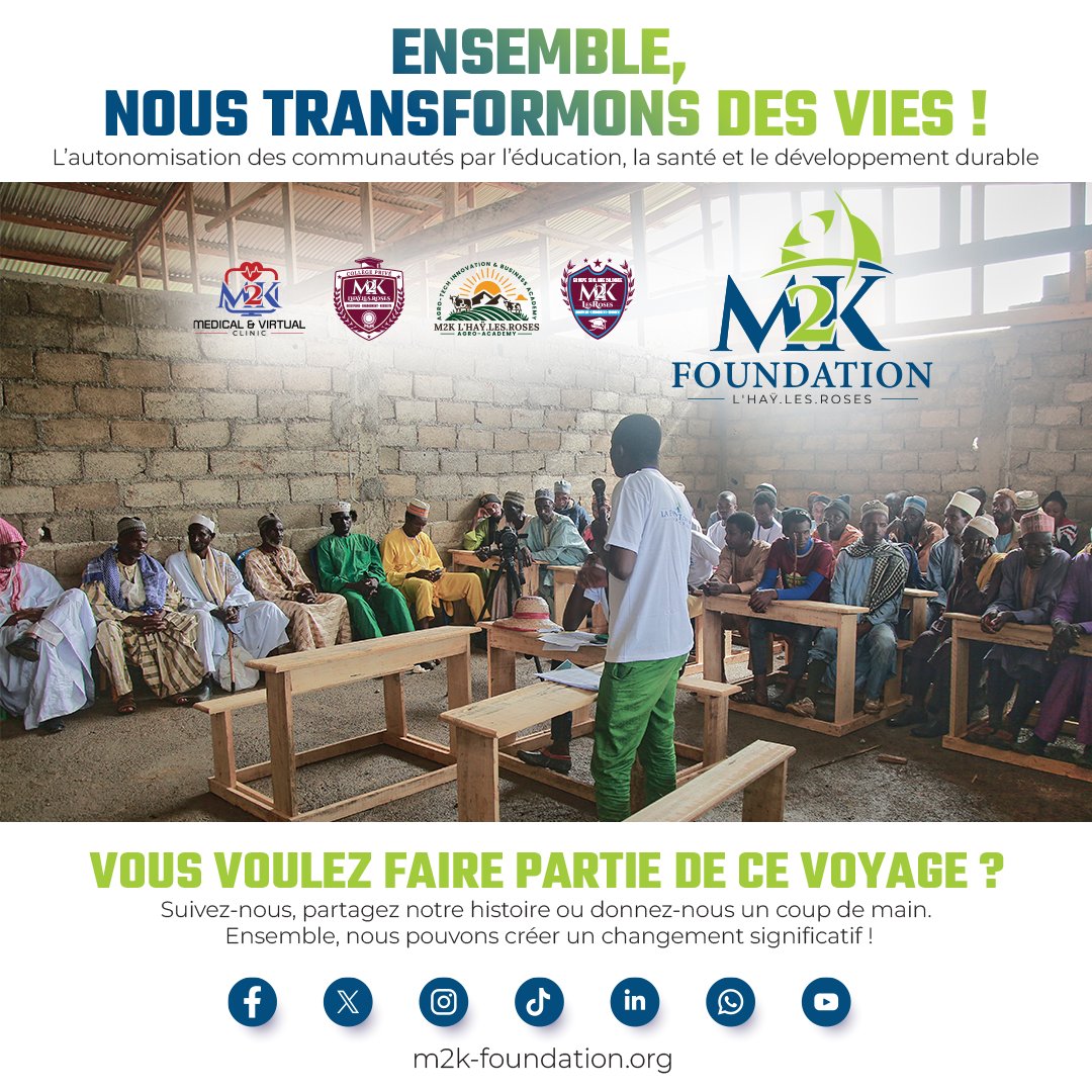 M2KFoundation's tweet image. Ensemble, nous transformons des vies !
Rejoignez la Fondation M2K dans sa mission d’éducation, de santé et de développement durable. Suivez-nous pour créer un impact !

#M2KFoundation #Durabilité #Inclusion #Solidarité
