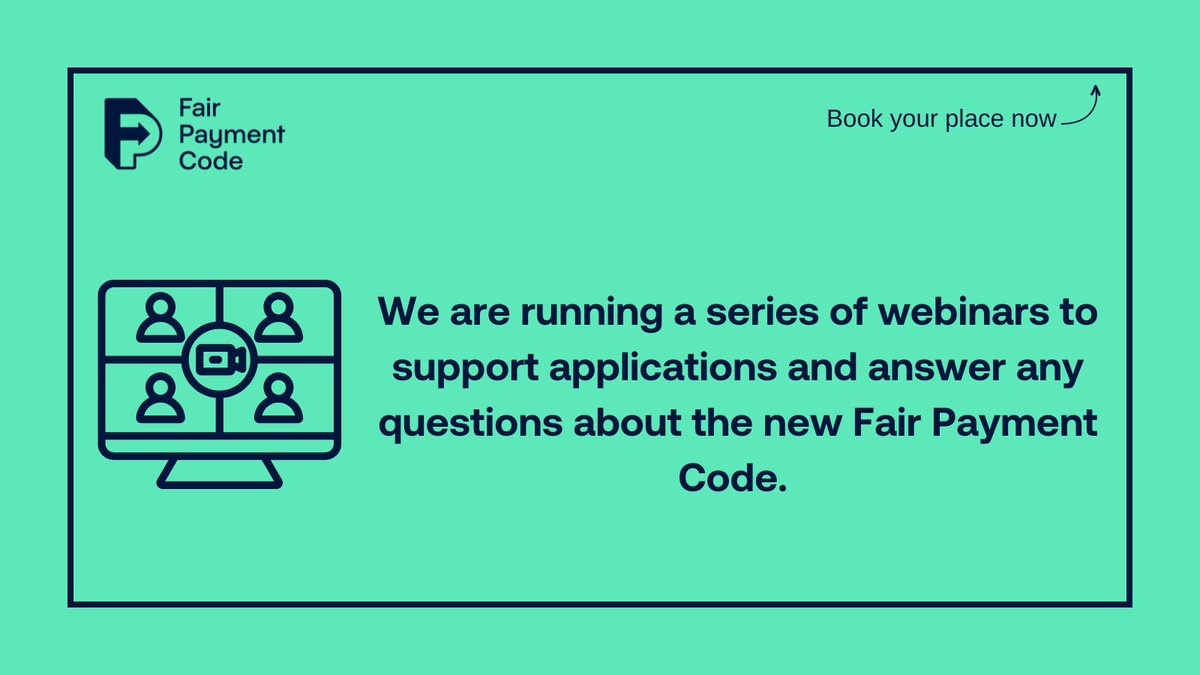 Fair Payment Code (@fairpaymentcode) on Twitter photo We are running a series of webinars to support applications and answer any questions about the new Fair Payment Code. 
Book your place now  ⬇️
orlo.uk/iSpl0
Sign up to the code  ⬇️
orlo.uk/O4PaQ
#FairPaymentCode We are running a series of webinars to support applications and answer any questions about the new Fair Payment Code. 
Book your place now  ⬇️
orlo.uk/iSpl0
Sign up to the code  ⬇️
orlo.uk/O4PaQ
#FairPaymentCode