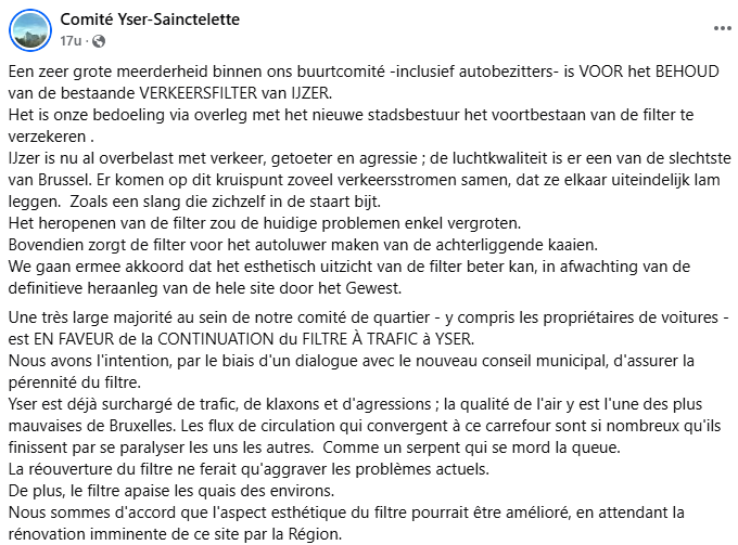 HeroesforZero's tweet image. Le comité de quartier Yser-Sainctelette s'oppose aux plans de la ville de Bruxelles d'enlever le filtre dans leur quartier. Le comité exige que la nouvelle administration tienne sa promesse de ne pas prendre de décisions de mobilité sans participation citoyenne.