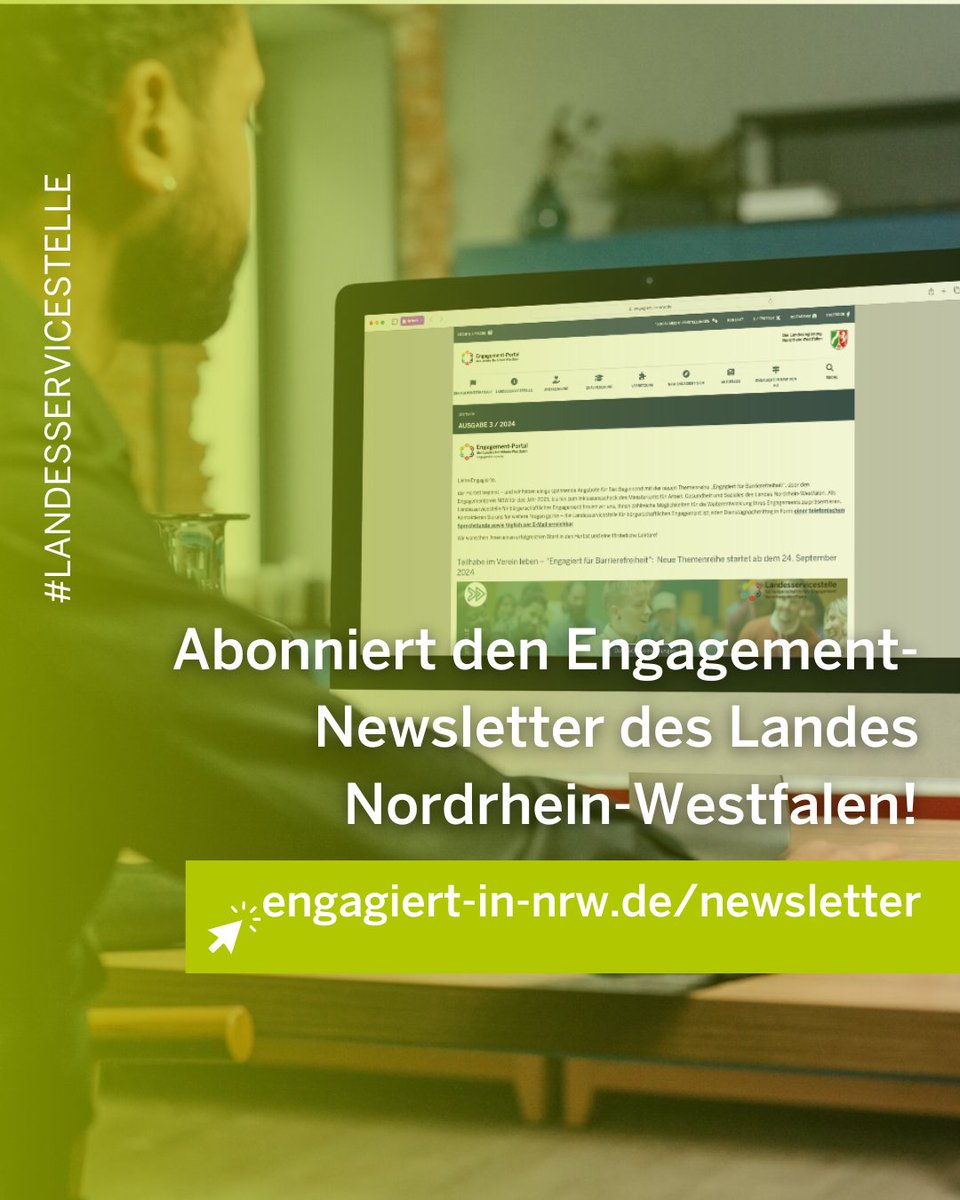 Kennt ihr schon ... den #Engagement-#Newsletter der von #EngagiertInNRW? Die neue Ausgabe kommt bald: Jetzt ganz einfach und kostenlos abonnieren: engagiert-in-nrw.de/newsletter