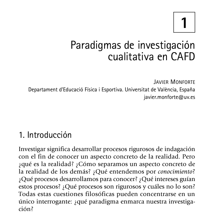 Se ha publicado el primer manual en castellano sobre investigación cualitativa en AF y deporte 📖 Escribo el primer capítulo, sobre filosofía de la investigación, en el que explico 5 paradigmas. Puede leerse entero en la muestra gratuita del manual👉shorturl.at/SFNPI