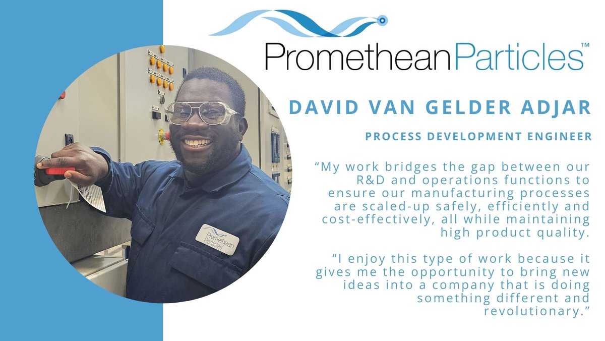 We're delighted to welcome David Van Gelder Adjar to our growing team! David recently joined <a href="/ProParticles/">Promethean Particles</a> as a process development engineer, having previously worked as a technology project and process engineer in the lubricants industry.
#manufacturing #MOFs #Nottingham