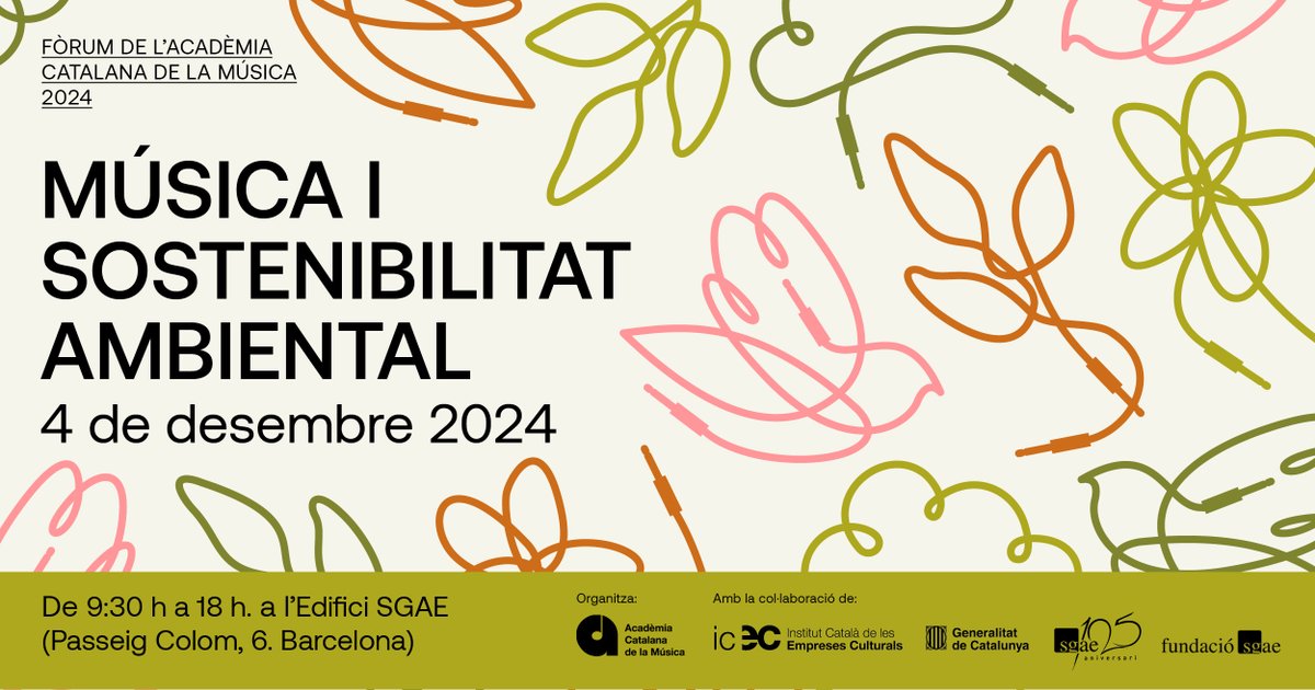 Avui celebrem el VIII #Fòrum2024 de l'Acadèmia Catalana de la Música! 

Des de la seu de la SGAE a Barcelona, reflexionem sobre "Música i sostenibilitat ambiental" i com el sector pot liderar el canvi cap a un futur més verd. 

Segueix aquest fil per conèixer tots els detalls! 👇