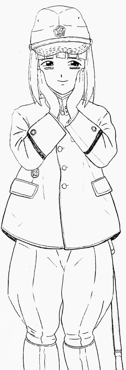 この挺進花火
前描いた違って略帽を小さめに描いてる
だから上が高め(脱げないように) 