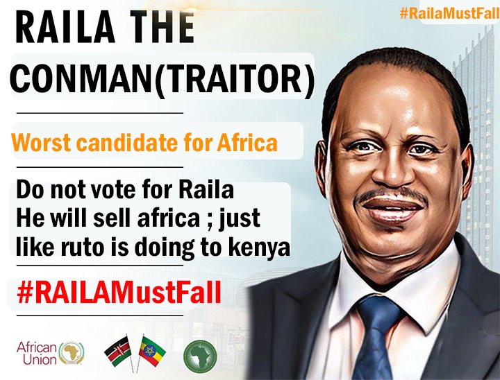 Raila odinga AUC candidacy must fall . 

This is the hashtag 
👉🏼 #RAILAmustfall

Let's spread it . Raila4AUC is a joke