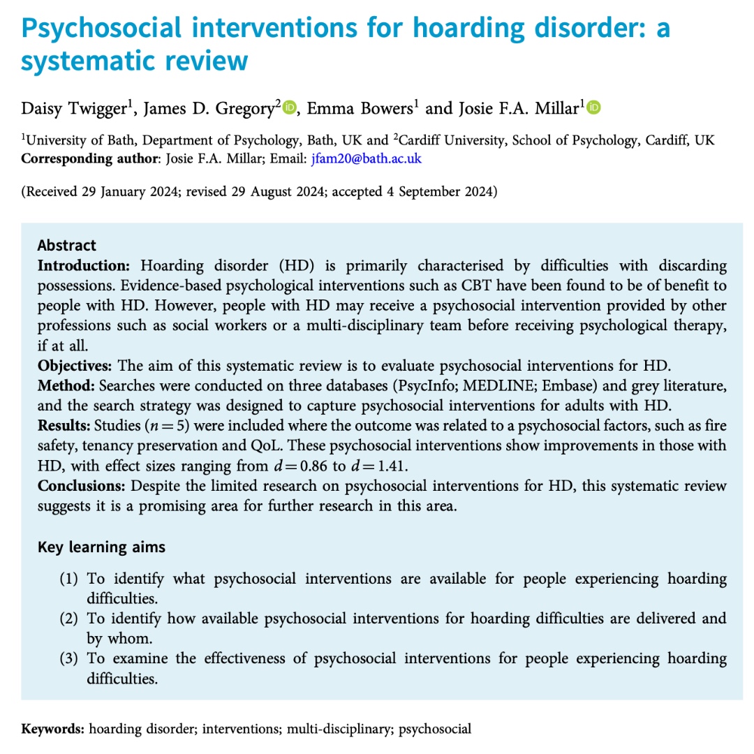 tCBT New Paper: Psychosocial interventions for hoarding disorder: a systematic review

Full free text at cambridge.org/core/journals/…