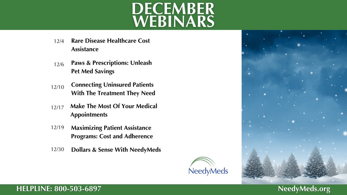The rest of December is packed with #webinars with Patient Access Network Foundation, Lupus Foundation of America , and Medvantx! If any interest you, make sure to register by visiting bit.ly/2X1cATM.