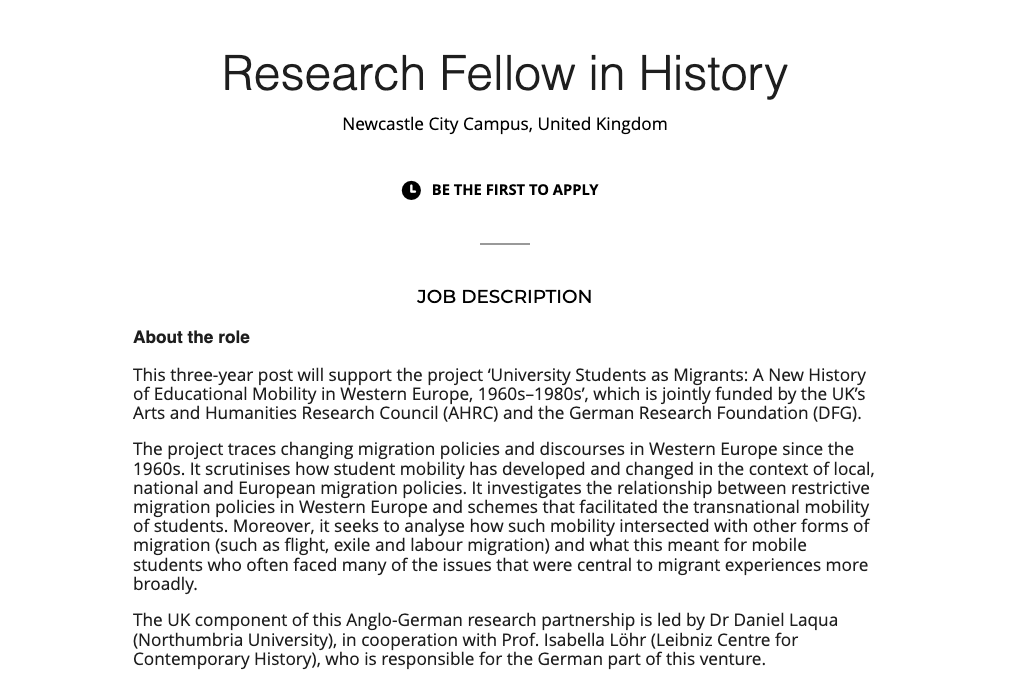 Edward Anderson (@edanderson101) on Twitter photo Postdoc alert! ยฃ40k/yr for 3 years working with us <a href="/NorthumbriaHist/">Northumbria History</a> on a great <a href="/ahrcpress/">Arts and Humanities Research Council</a>/<a href="/dfg_public/">DFG public | @dfg_public@wisskomm.social</a> project, โUniversity Students as Migrants: A New History of Educational Mobility in W. Europe, 1960โ80sโ. I'm Co-I on project, led by the fantastic Daniel Laqua & Isabella Lรถhr. Postdoc alert! ยฃ40k/yr for 3 years working with us <a href="/NorthumbriaHist/">Northumbria History</a> on a great <a href="/ahrcpress/">Arts and Humanities Research Council</a>/<a href="/dfg_public/">DFG public | @dfg_public@wisskomm.social</a> project, โUniversity Students as Migrants: A New History of Educational Mobility in W. Europe, 1960โ80sโ. I'm Co-I on project, led by the fantastic Daniel Laqua & Isabella Lรถhr.