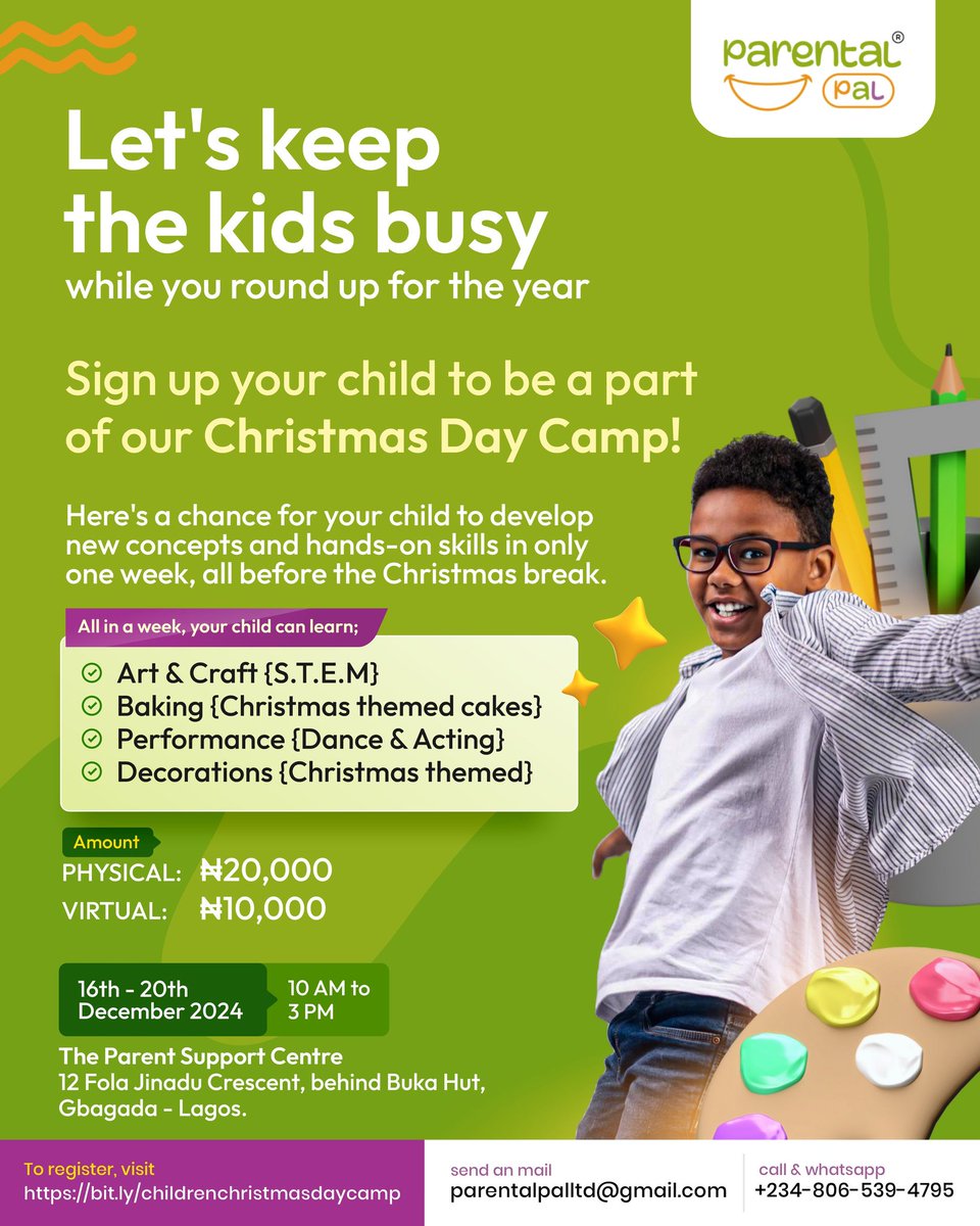 parentalpal's tweet photo. ParentalPal Christmas Day Camp for Children is Here! 

While we are catering to the parents, your children aren't left out! 

Come the 16th - 20th December, we would be hosting a one week Christmas Day Camp! 

To register, visit https://t.co/9kZjSoiMio https://t.co/59E2nHF4aZ