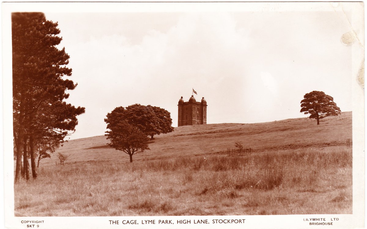 Lyme Park, Stockport c1948 
People might not know that #Stockport was once part of the ancient County Palatine of Chester ruled by the earls of Cheshire. This #postcard by Lilywhite &amp; Brighouse shows a building called "The Cage" in <a href="/NTLymePark/">NT Lyme</a>
#localhistory #parksandgardens