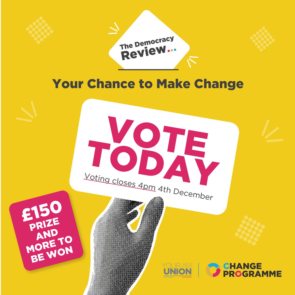 📋 The Review identifies areas within our democratic system that require a refresh and outlines key recommendations.
🚨 Voting closes 4pm today (Wed 4th Dec).
🗳️Vote here: elections.st-andrews.ac.uk/election/
🏆Find out more and enter into our prize draw here: yourunion.net/representation…