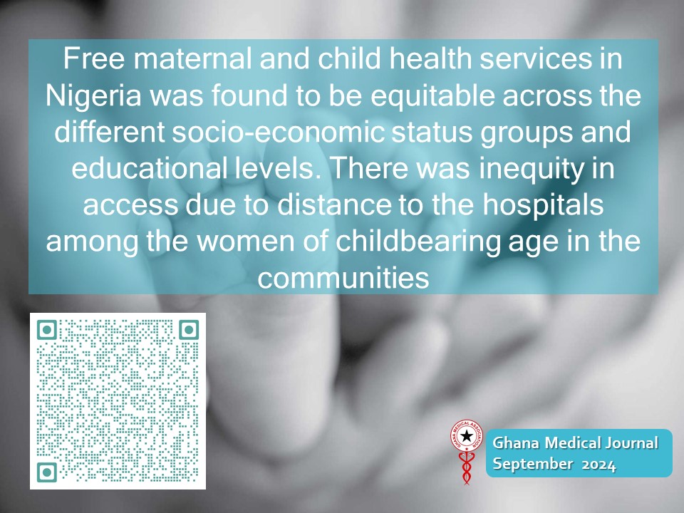 Ghana Medical Journal (@ghanamedj) on Twitter photo Equity of access to free maternal and child health services among reproductive-age women in Delta State, Nigeria
ghanamedj.org/articles/Septe…
<a href="/ghanamedj/">Ghana Medical Journal</a>
<a href="/GhanaMedAssoc/">Ghana Medical Association</a>
<a href="/AJPPEditors/">African Journals</a>
<a href="/AJOLinfo/">AJOLinfo</a>
<a href="/WHOAFRO/">WHO African Region</a>
<a href="/PulseNigeria247/">Pulse Nigeria</a> Equity of access to free maternal and child health services among reproductive-age women in Delta State, Nigeria
ghanamedj.org/articles/Septe…
<a href="/ghanamedj/">Ghana Medical Journal</a>
<a href="/GhanaMedAssoc/">Ghana Medical Association</a>
<a href="/AJPPEditors/">African Journals</a>
<a href="/AJOLinfo/">AJOLinfo</a>
<a href="/WHOAFRO/">WHO African Region</a>
<a href="/PulseNigeria247/">Pulse Nigeria</a>