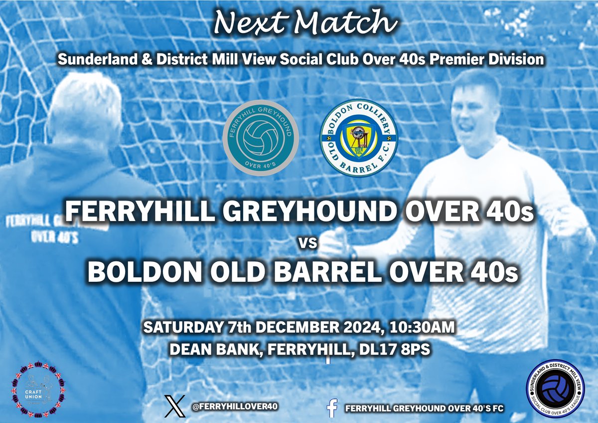 FerryhillOver40's tweet photo. Our visitors on Saturday are @40sBoldon. Unbeaten in their last six we know how difficult opponents they are after a 0-0 draw in September.
@mattymoffat9 will be looking to add to his goal tally after his brace last weekend. #feedthemoff
Kick off is 10:30am
Up the Hounds! 👊 https://t.co/dsOk3x72eg