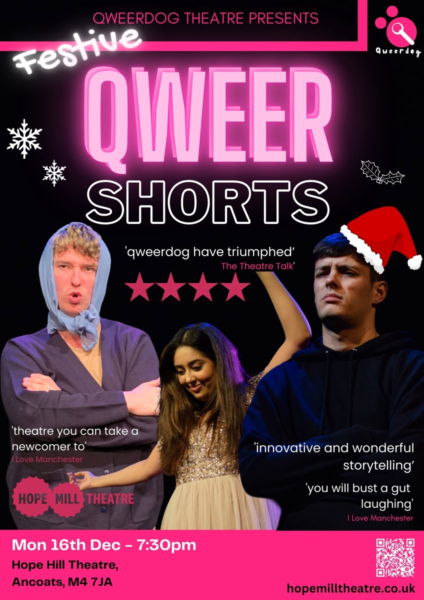 With less than two weeks to go until our 2nd annual Festive #QweerShorts, tickets are moving fast! We've not even announced half the line-up yet. Don't leave it til the last minute. Last year we sold out. 
🏳️‍🌈❄️🎄
So, don't be left out in the cold, book now
hopemilltheatre.co.uk/event/festive-…