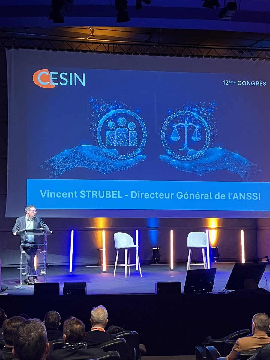 « À travers NIS2 il y a un parcours législatif, et au delà de la loi la déclinaison réglementaire a déjà commencé. Notre plateforme aide à savoir quelles entités sont assujetties, il y a aussi un droit à l’erreur. » -Vincent Strubel, au Congrès <a href="/CESIN_France/">CESIN</a>