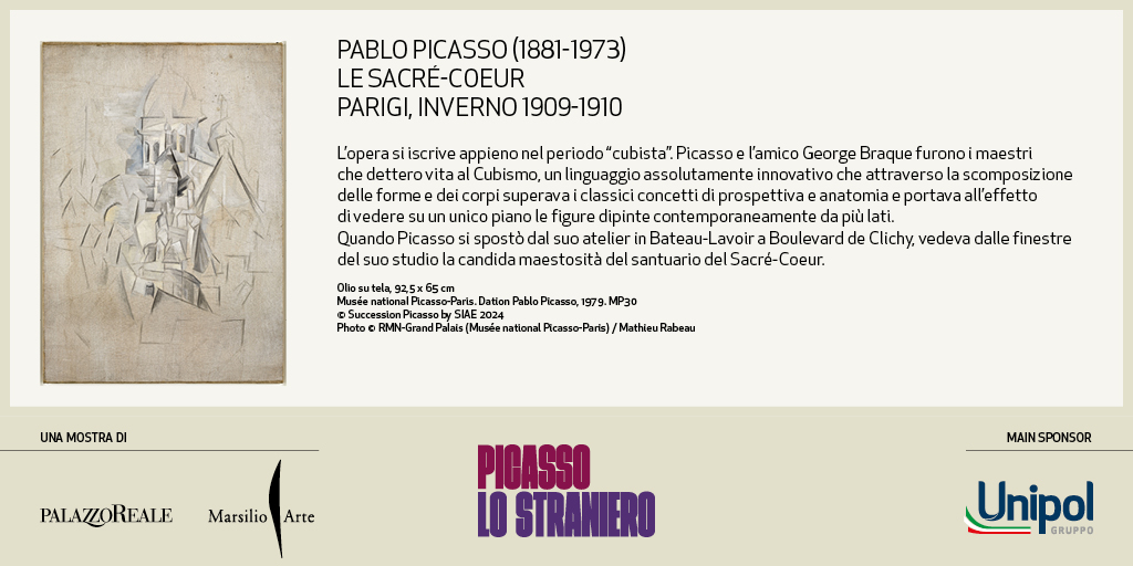 Pablo Picasso
Le Sacré-Coeur
Parigi, 1909 – 1910
Musée National Picasso-Paris
© Succession Picasso by SIAE 2024

🏛️Picasso lo straniero
📍Palazzo Reale, Milano
📅 20 settembre 2024 - 2 febbraio 2025
A cura di A. Cohen-Solal e C. Debray

#UnipolGruppo Main Sponsor della #mostra.