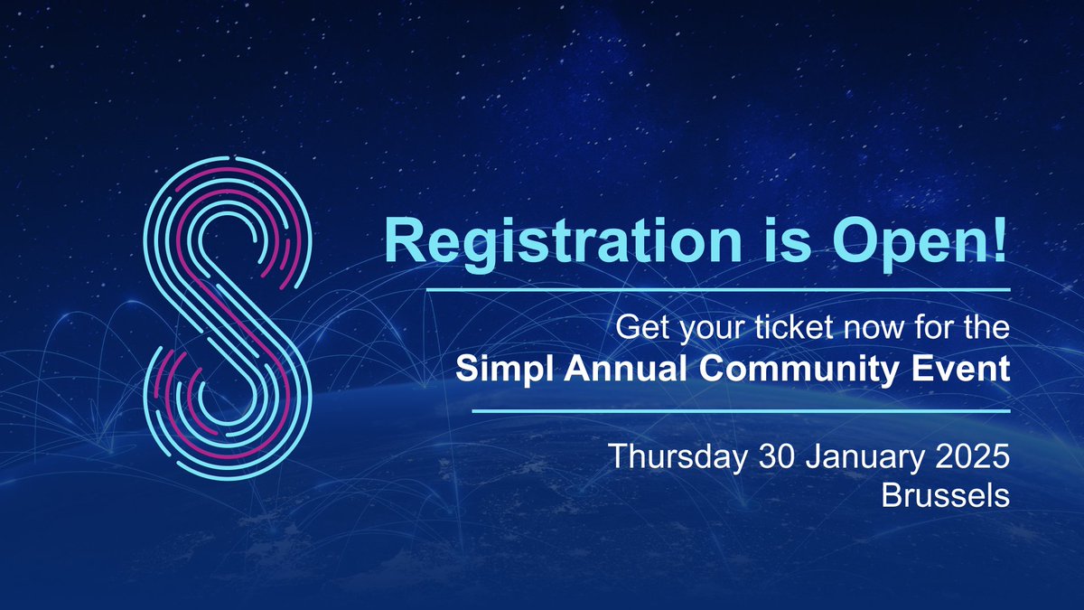 EC_Simpl's tweet image. Time to register for the Simpl Annual Community Event  🚀

Join us to explore the latest developments, engage in discussions on data sharing, and participate in hands-on workshops to co-create Simpl 🌐

👉 Secure your spot now! simplannualevent.uevent.eu 
#EC_Simpl #SimplEvent