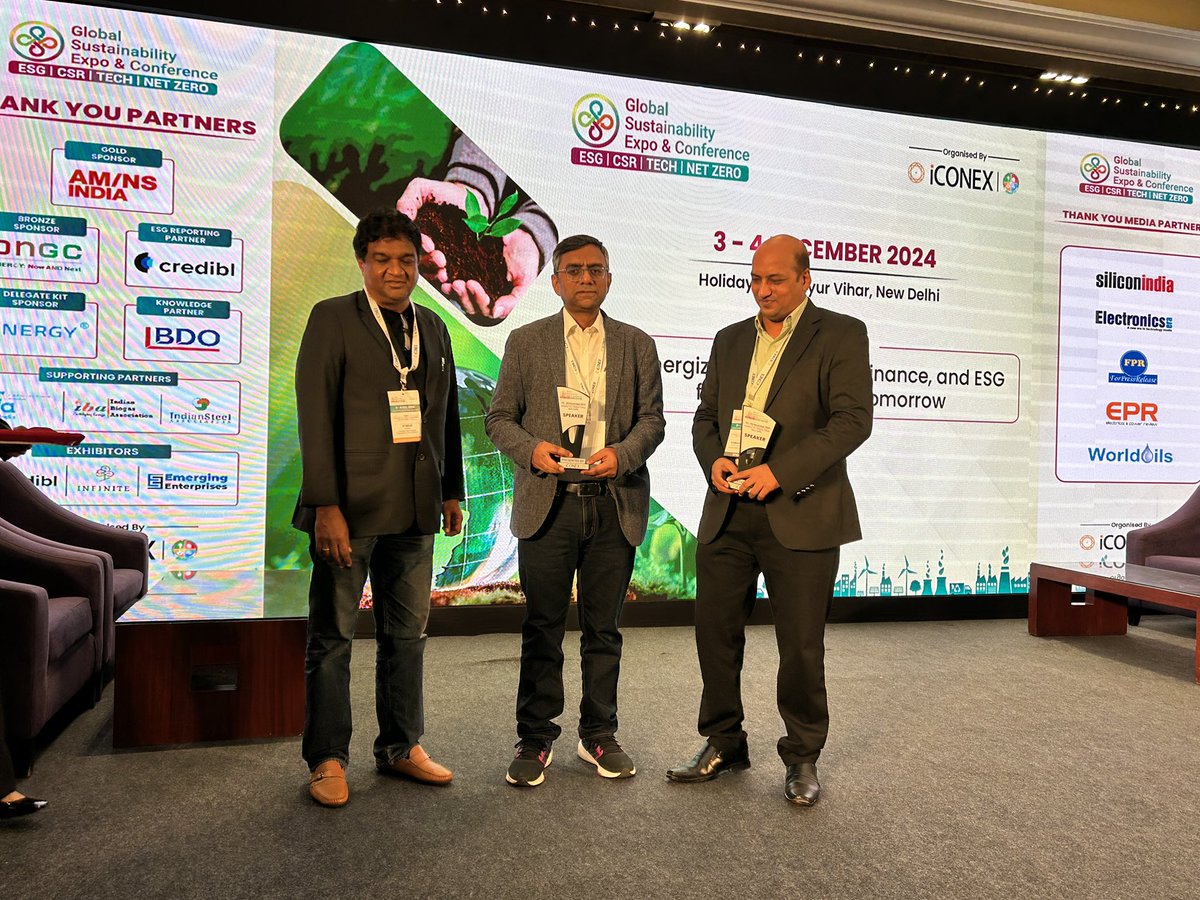 #GSEC2024 Technical Session 3

𝗧𝗼𝗽𝗶𝗰- Role of AI &amp; Technology in Sustainability

𝐌𝐨𝐝𝐞𝐫𝐚𝐭𝐨𝐫- JC Sekar, founder, AcuiZen Technologies Singapore &amp; EiSqr Solutions

𝗦𝗽𝗲𝗮𝗸𝗲𝗿𝘀-Vaibhav Pokharna, Senior Lead Sustainability, <a href="/AMNSIndia/">ArcelorMittal Nippon Steel India</a>

Neeraj Gupta, CEO, iEnergy
