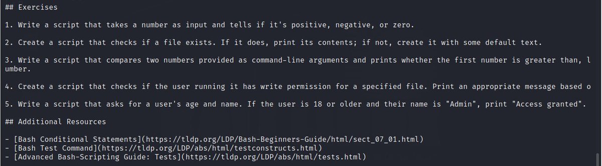 cyber_with_tega's tweet image. Day 4
#30daysofbashscripting 
@akintunero 

Conditional statement
I learnt how to use the if statement 
and various operators that follow
This is sure a start while I&apos;m still grasping how to use the syntax properly as kali is sensitive to mistakes with whitespace