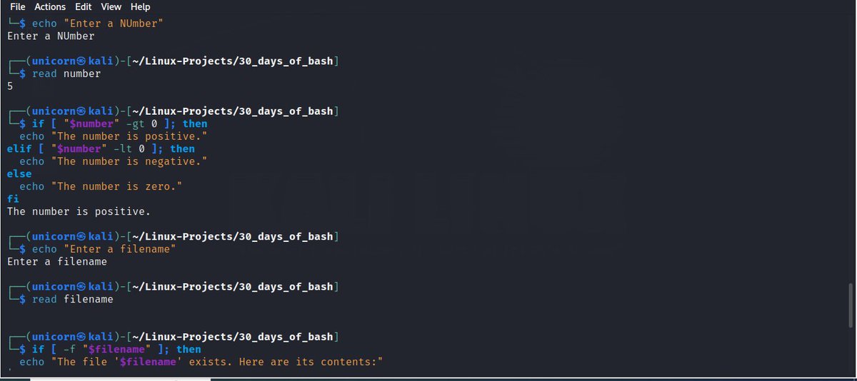 cyber_with_tega's tweet image. Day 4
#30daysofbashscripting 
@akintunero 

Conditional statement
I learnt how to use the if statement 
and various operators that follow
This is sure a start while I&apos;m still grasping how to use the syntax properly as kali is sensitive to mistakes with whitespace