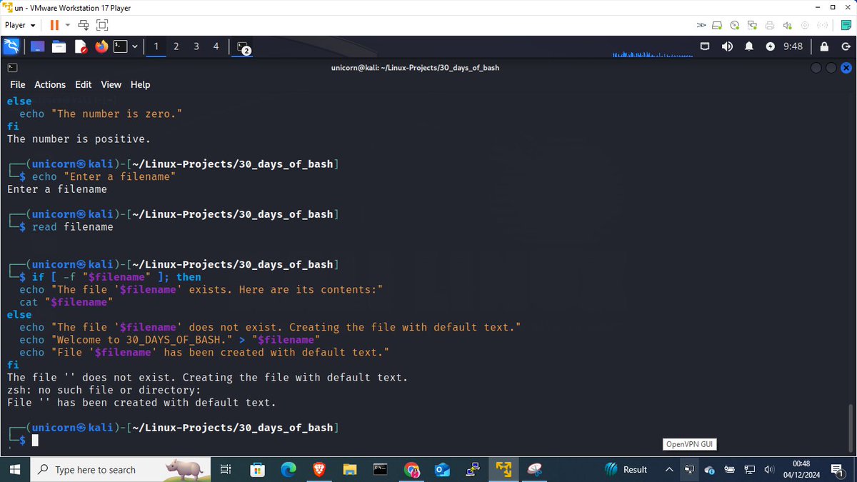 cyber_with_tega's tweet image. Day 4
#30daysofbashscripting 
@akintunero 

Conditional statement
I learnt how to use the if statement 
and various operators that follow
This is sure a start while I&apos;m still grasping how to use the syntax properly as kali is sensitive to mistakes with whitespace