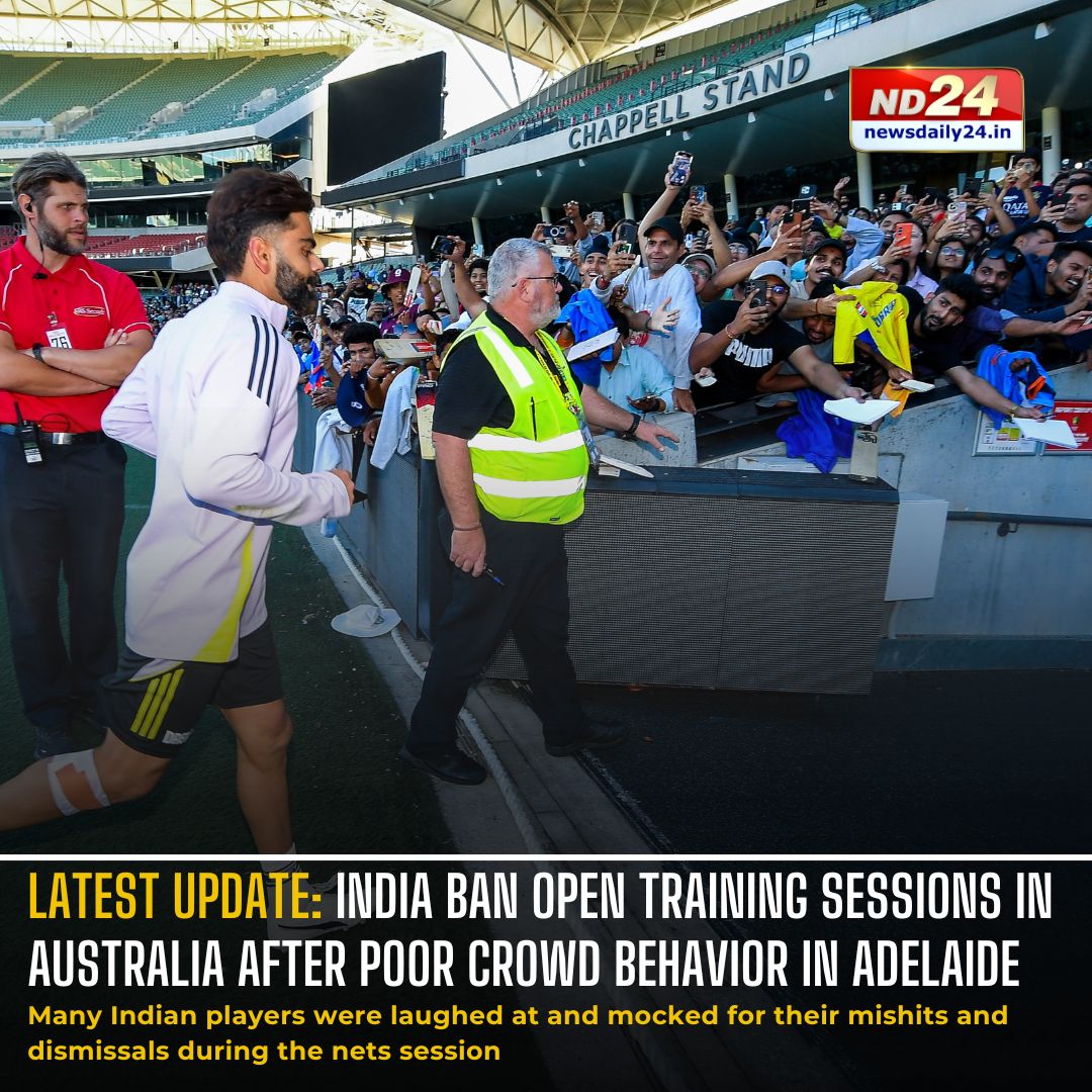 nd24_news's tweet image. #India have banned open #trainingsessions for the rest of their #Australian tour after up to 5000 spectators descended on Adelaide Oval for their run under lights on Tuesday night.