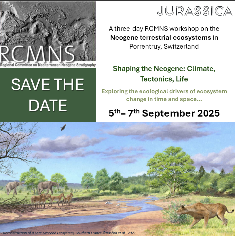 JURASSICAMuseum's tweet image. 🚨 Save the Date! 🚨
Join us in Porrentruy, Switzerland, 5–7 Sept 2025, for the next RCMNS workshop, "Neogene Terrestrial Ecosystems" 🌍 Explore the forces driving Neogene terrestrial ecosystems. Connect, share insights, &amp;amp; learn!
#Neogene
Contact: davit.vasilyan@jurassica.ch