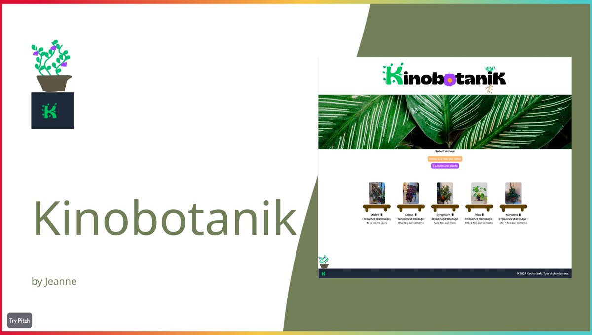 #Hackathon 👾 | Un projet “d’enverdure”

C’est avec #Svelte et #AdonisJS que Jeanne a créé Kinobotanik, la plateforme qui permet de suivre l’arrosage des plantes au bureau.
Seule, elle a réalisé ce projet fullstack, coup de coeur du jury et d’utilité générale.

Merci !

#WebApp