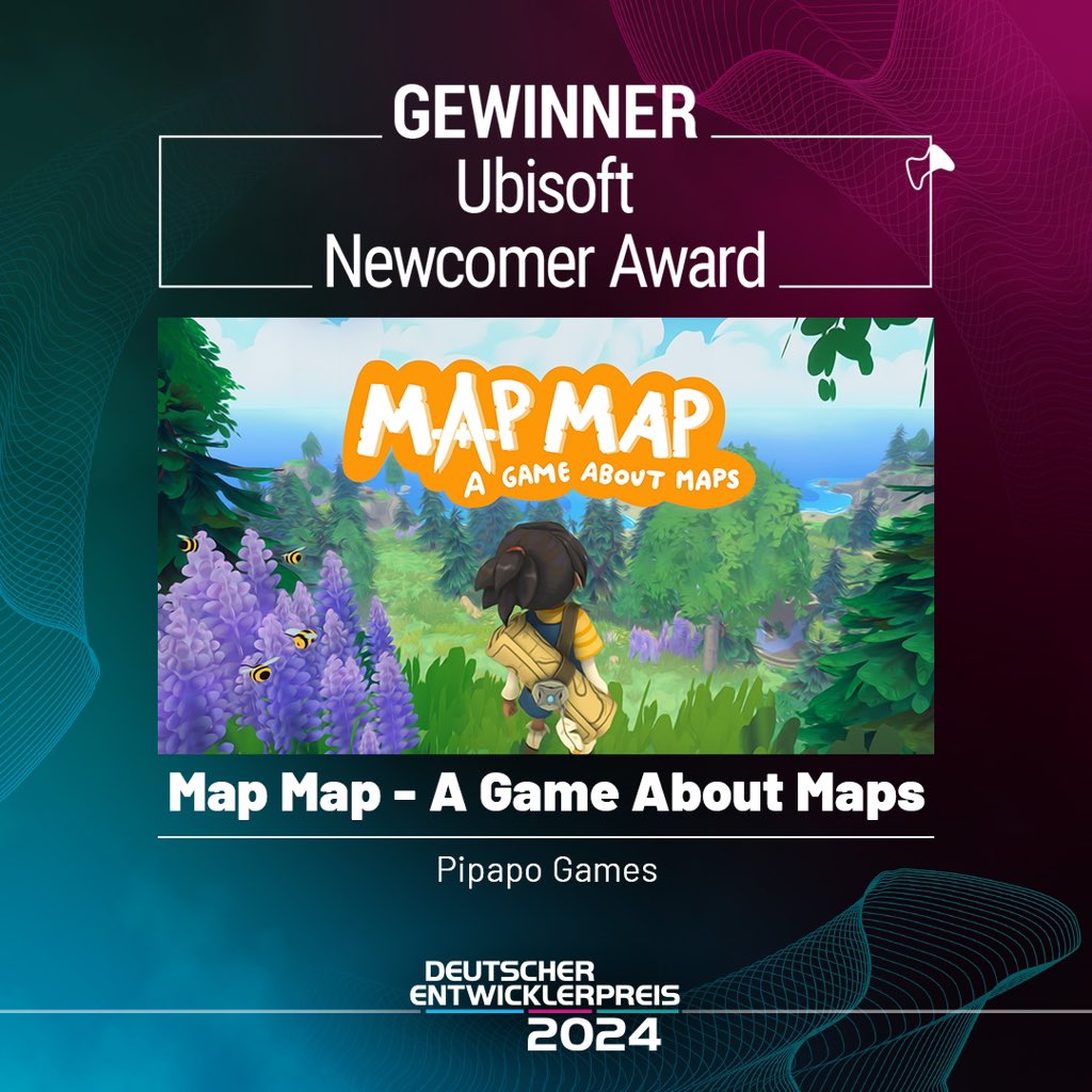 Ubisoft Mainz (@ubisoftmainz) on Twitter photo Congratulations <a href="/pipapogames/">Pipapo Games 👉Wishlist Map Map👈</a>! 🎉🥳
We are happy to announce, that the Hamburg-based indie studio Pipapo Games won our Newcomer Award during yesterday’s <a href="/entwicklerpreis/">Deutscher Entwicklerpreis</a> with their game “Map Map – A Game about Maps”. 🗺️ Congratulations <a href="/pipapogames/">Pipapo Games 👉Wishlist Map Map👈</a>! 🎉🥳
We are happy to announce, that the Hamburg-based indie studio Pipapo Games won our Newcomer Award during yesterday’s <a href="/entwicklerpreis/">Deutscher Entwicklerpreis</a> with their game “Map Map – A Game about Maps”. 🗺️