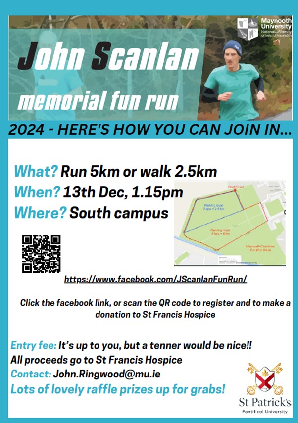 📢The annual John Scanlan Memorial Fun Run will take place at the MU South Campus on 13th Dec at 1.15pm. All funds will go to the wonderful St Francis Hospice. 🏃‍♀️Run 5km or walk 3.5km and don't forget about our world famous raffle🏆!! For donations 👉lnkd.in/edGMRRc9