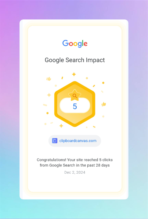 Small win! My site got clicks from Google search. 

It’s now top for "clipboard canvas" (it wasn't before) 

Now I'm aiming for "clipboard manager" 

One step at a time. Is it possible?