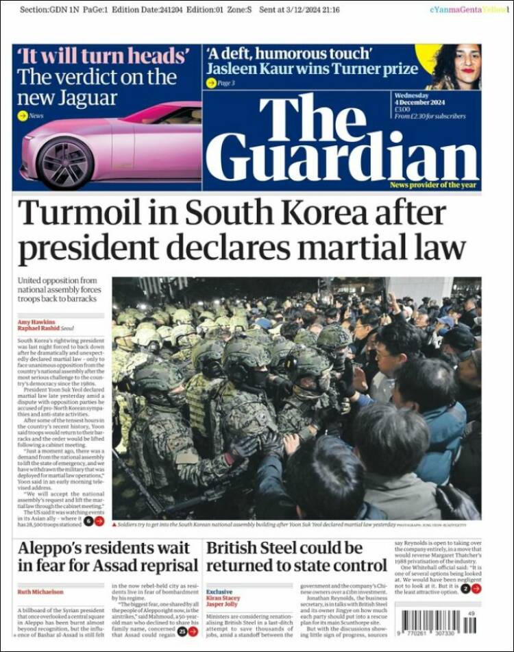 FabienCazenave's tweet photo. Revue de presse européenne du mercredi 4 décembre 2024 #EUpress 
- Beaucoup de médias européens ont fait leur Une avec la situation très confuse en Corée du Sud et des militaires dans les couloirs du parlement https://t.co/hGoj9GUPhP