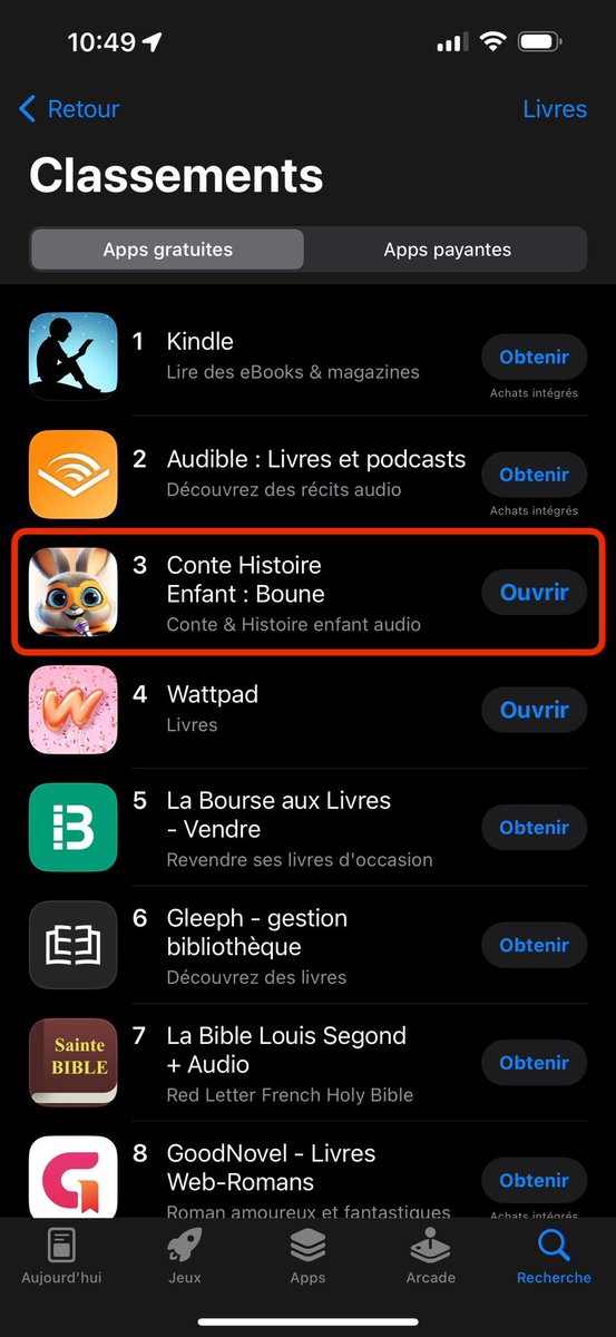Qu’est ce que ça fait plaisir 

Après des retards, du stress, des bugs, des doutes… Voir notre app taquiner Audible (sans ads) dans les classements, c’est un sentiment unique 

Rien n’est fait encore, mais cette éclaircie après un tunnel interminable redonne une énergie dingue