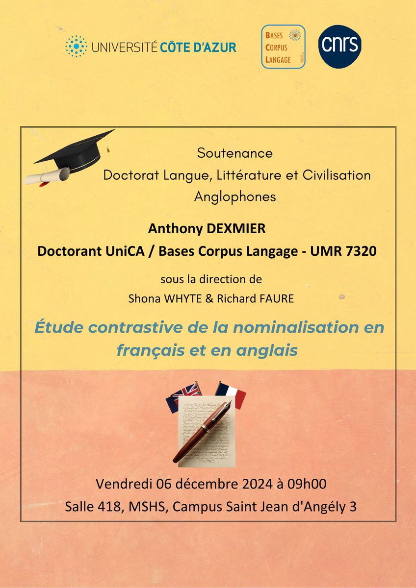 [SOUTENANCE DE THÈSE] Anthony DEXMIER
#Nominalisation #Langage <a href="/whyshona/">Shona Whyte</a> <a href="/CNRS_DR20/">CNRS Côte d’Azur</a> @MSHSSudEst